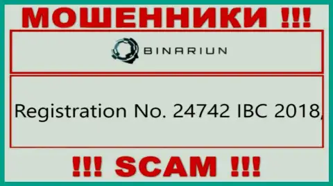 Рег. номер организации Binariun, которую нужно обходить десятой дорогой: 24742 IBC 2018