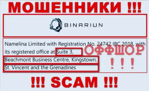 Работать совместно с организацией Binariun очень рискованно - их офшорный адрес - Suite 3, Beachmont Business Centre, Kingstown, St. Vincent and the Grenadines (инфа с их web-портала)