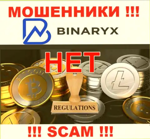 На сайте мошенников Binaryx Com не говорится о регуляторе - его попросту нет