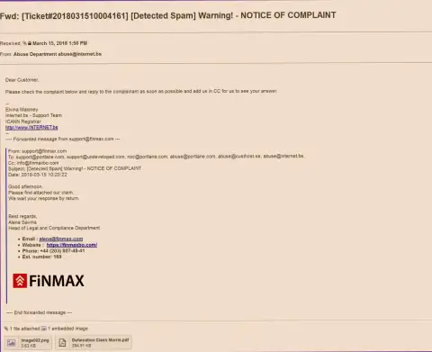 Схожая жалоба на официальный ресурс FiNMax поступила и доменному регистратору