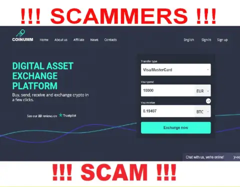 Coinumm scammers home page