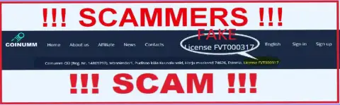 Coinumm scammers don't have a license - caution