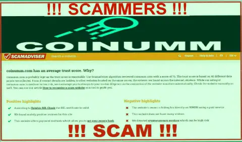 Information about Coinumm Com crooks from the scamadviser com