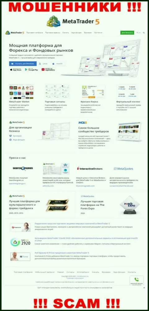 Веб-портал компании MT 5, забитый фейковой инфой