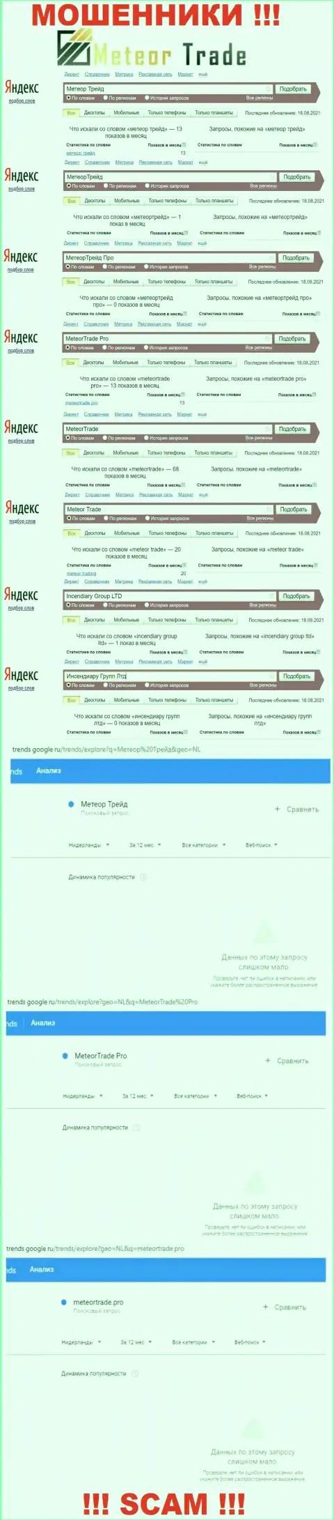 Аналитика онлайн запросов, относительно мошенников MeteorTrade, в интернете