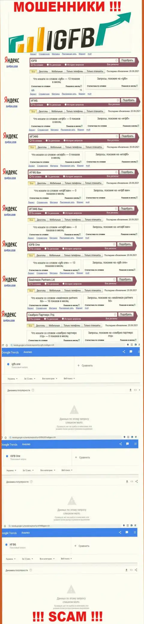 Данные статистики о брендовых онлайн запросах в отношении аферистов ИГЭФБ