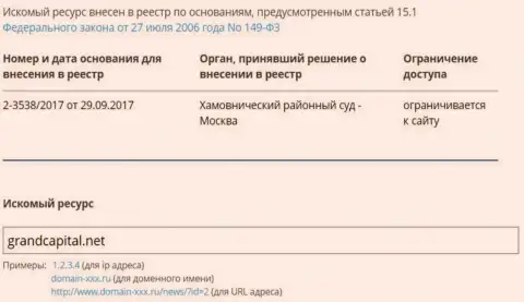 Блокирование официального сайта ГрандКапитал